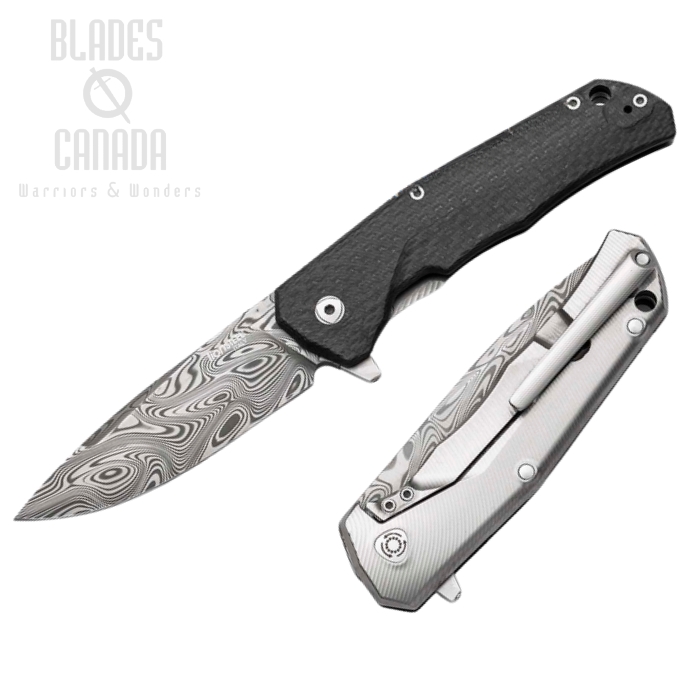 Lion Steel TRE DT FC Thor Flipper Framelock Knife, Damascus, Carbon Fiber/Titanium